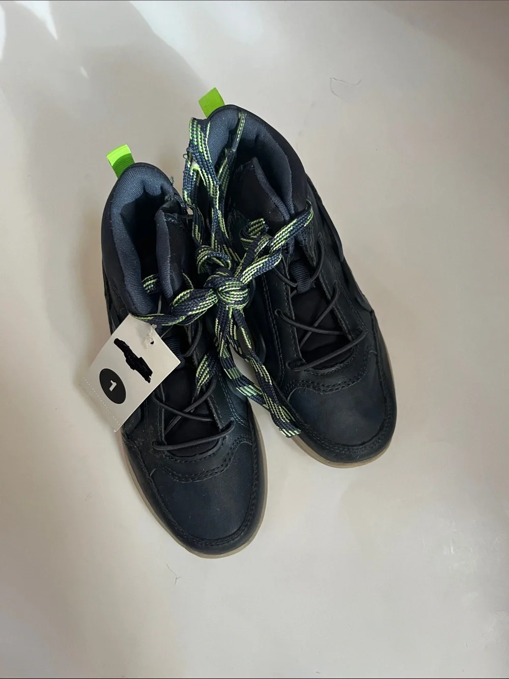 Kids Black Sneakers with Neon Green Accents